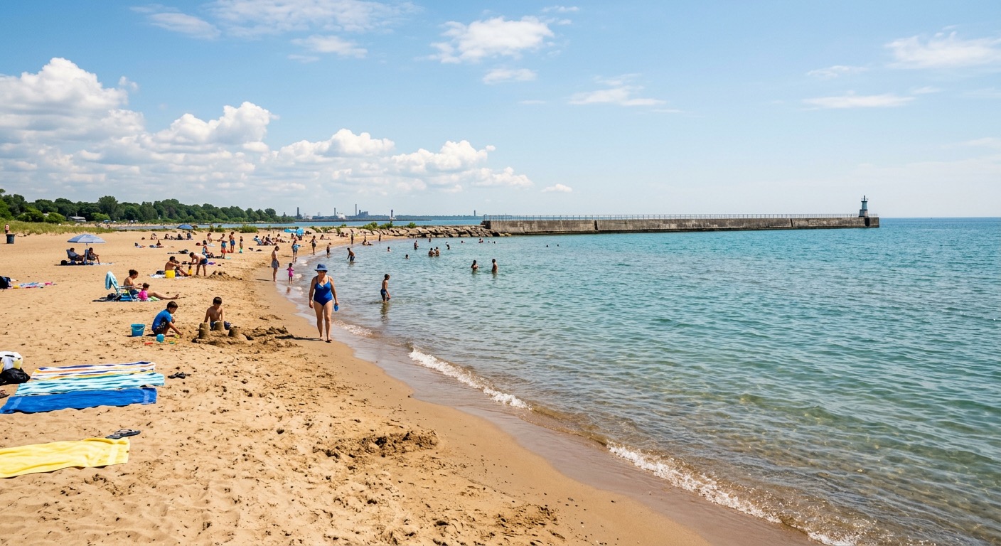 Open Lake Erie water and Ontario shoreline